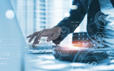 Digital touchpoint with public sector services on virtual screen, Financial Services | DXC Technology