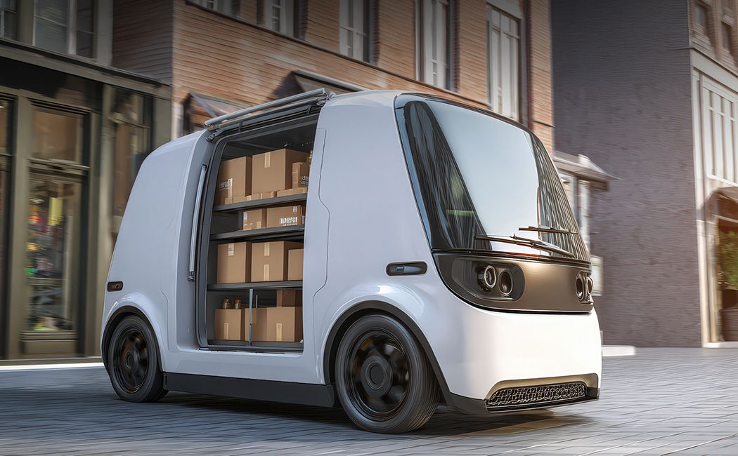 Autonomous delivery vehicle in cargo loading bay, DXC and LOXO, Automotive | DXC Technology