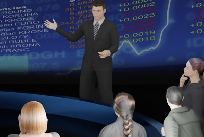Meetings in Metaverse Stock Trading and cryptocurrency via VR camera Avatars in Metaverse in 3D illustration