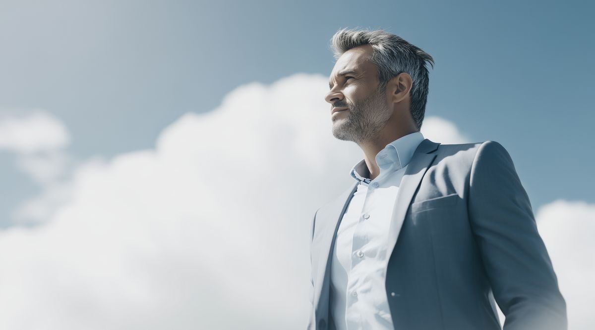 Man standing against bright sky with cloud, Private, Hybrid & Multicloud, HPE | DXC Technology