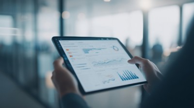 Hands holding a tablet showing accelerated data, Enterprise Applications | DXC Technology