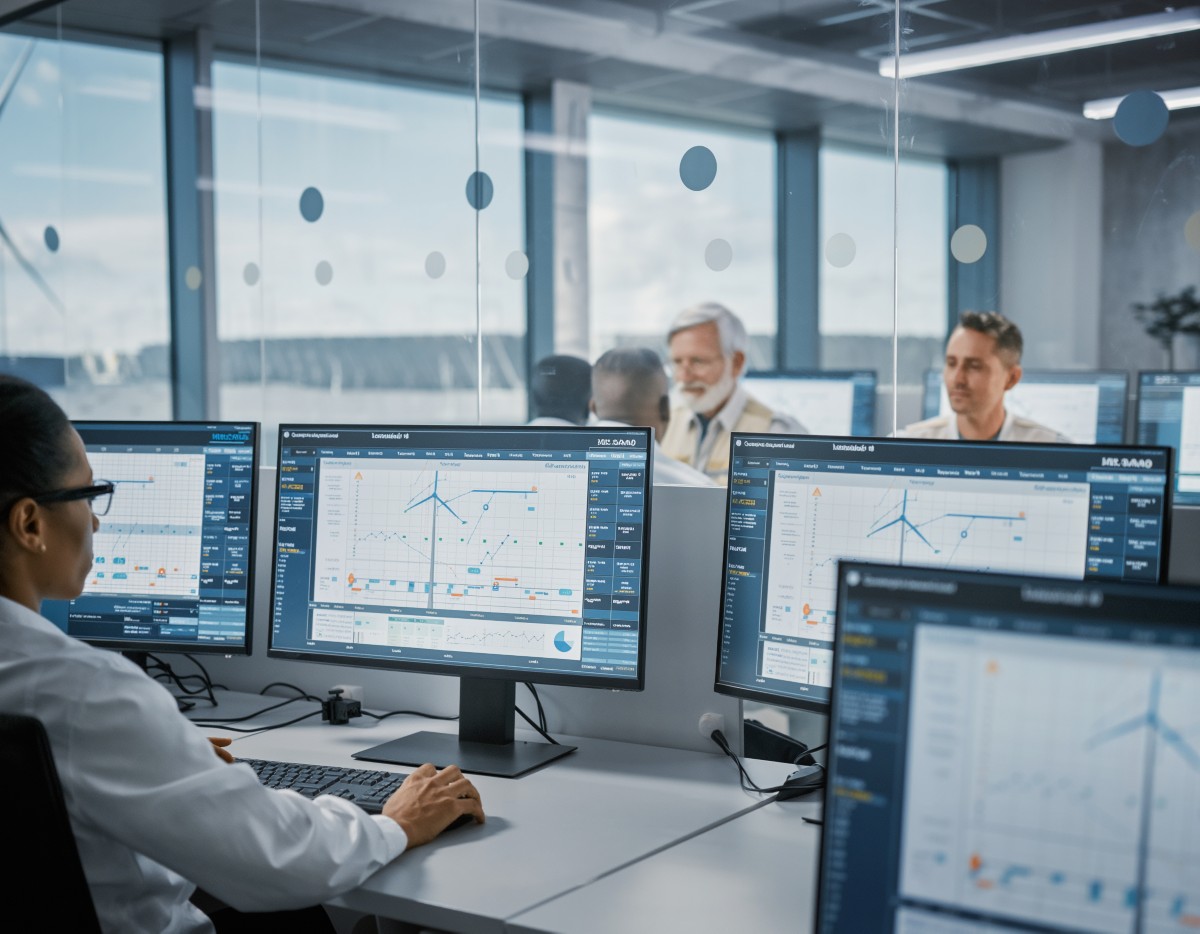 Technicians analyzing data on pcs representing Energy & Commodity Trading, Financial services | DXC Technology