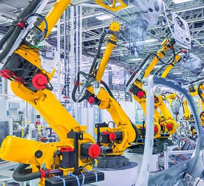 robotic arms in factory, AWS | DXC Technology