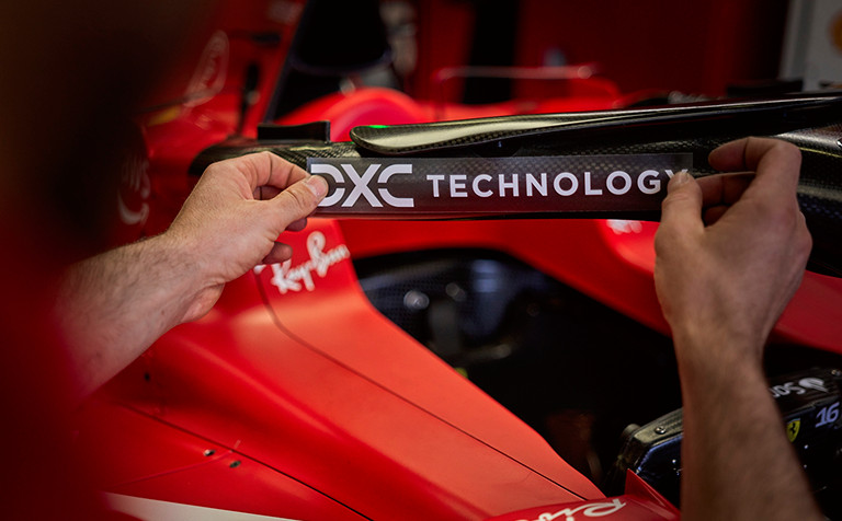 DXC Technology logo on Ferrari F1 car