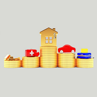 several stacks of coins with icons representing loan categories