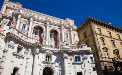 Facade of the Library of the National Institute for Insurance against Accidents at Work in Rome
